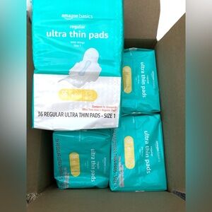 4 Pack Amazon Basics Regular Ultra Thin Pads Size 1 w/Wings 36ct Ea = 144 Total